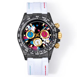 Reloj Mecánico Cronógrafo de Fibra de Carbono de Lujo para Hombre, Reloj de Carreras Personalizado Ligero con Correa de Nailon Blanca - Product Image 1