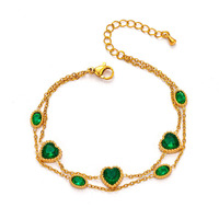 Bracelet double couche classique et unique en acier inoxydable 316L avec zircon en forme de cœur pour femme, bijou délicat et élégant, idéal comme cadeau