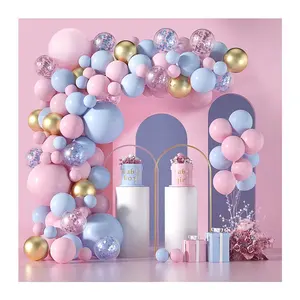 粉彩马卡龙蓝色和粉色气球婴儿淋浴主题装饰性别揭示气球花环拱形套件套装