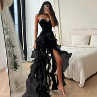 Cross-border European American Luxury Rhinestone Sexy Low-cut Ruffled Party Dress Silhouette Deep V-neck Sexy Evening Dresses
