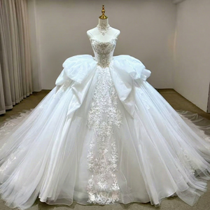 Princess Wedding Ball Gown Lsjj09 Appliques Beaded <b>Sequined</b> Tiered Floor-Length Bohemian Style Natural Embroidered Floral Print - Product Image 1