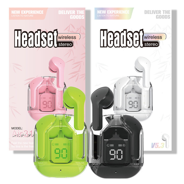 Tws Air31 Uitrapods Max Crystal Portable Bt Led Display Mini Wireless Earbuds Gaming Headphones In-ear Earphone