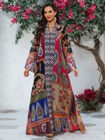 Robe Abaya Musulmane de Luxe Personnalisée de Dubaï pour Femme, Motif Bohème, Tissu Transparent, Design Paisley, Robe Longue Modeste, Grande Taille, Printemps Aïd