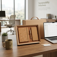 Coffret cadeau bureau écologique liège personnalisé: carnet notes+stylo+tapis bureau. Cadeau affaires promo avec impression logo