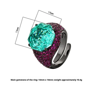 Anillos de Dedo de Oro Negro de Alta Calidad, Ecológicos, de Cobre, Chapados en Oro Negro, con Circonita Verde de Corte Rosa de 14 mm, para Mujer - Product Image 2