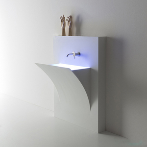 Lavabo da Parete Illuminato in Superficie Solida <span class=keywords><strong>Corian</strong></span> Lucida di Piccole Dimensioni Design per <span class=keywords><strong>Bagno</strong></span> d'Hotel - Product Image 1