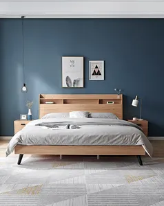 106306 quanu İskandinav tarzı king-size yatak ahşap çerçeve yatak odası mobilyası ahşap yatak başlık depolama