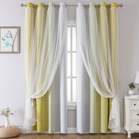 Rideaux occultants en polyester double couche, sur mesure, avec garniture en dentelle blanche, à œillets, lavables en machine (paire)