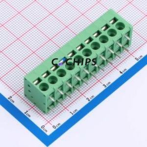 MX205R-5.0-10P-GN01-Cu-A Spring Terminal Block Through hole Component (THT),P=5mm Connector 1x10P 5mm Green Right Angle Insert - Product Image 1