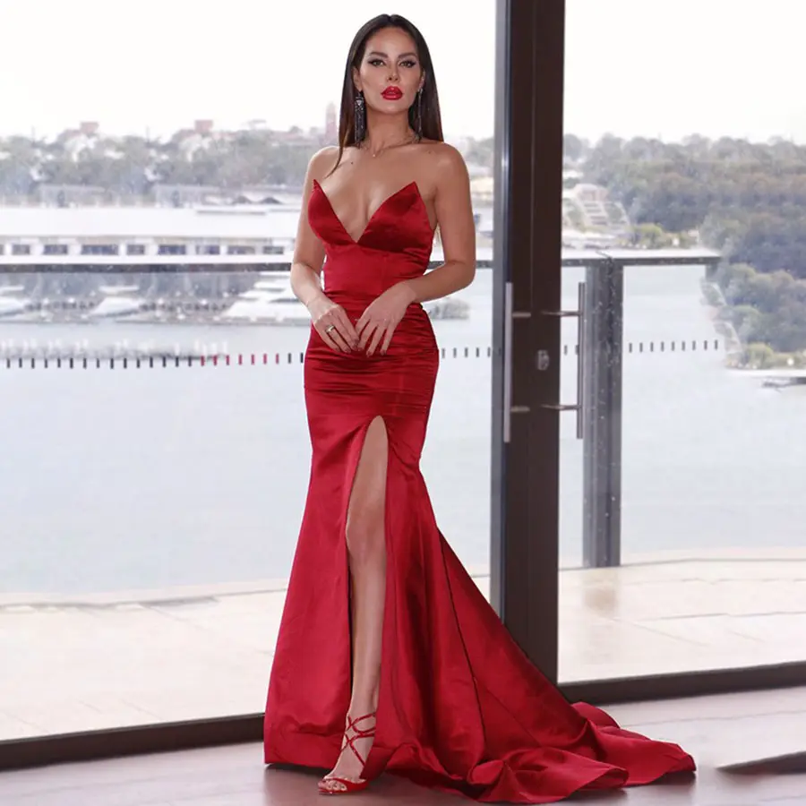 Off-shoulder Red Elegant Formal Long Evening Gowns Vestidos Elegantes Evening Dresses 2022