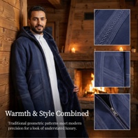 Jaket Pria Premium Anti Angin Berkerudung Farwa, Mantel Panjang Bulu Suede Islami Saudi, Tebal Hangat dengan Ritsleting dan Bordir