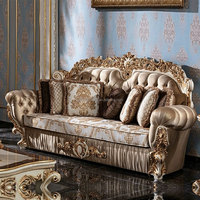Europäischer Luxus Massivholz Geschnitztes Stoffsofa-Set für Villa-Wohnzimmer Holzsofa Königliche Palastmöbel