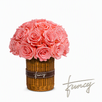 Décoration de table intérieure pour la Saint-Valentin, vase en rotin tressé, roses naturelles préservées, plantes éternelles faites à la main, longues