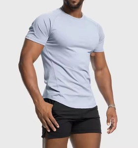 Camiseta deportiva con dobladillo curvo de LICRA de nailon de calidad superior para hombre, ropa de calle, culturismo, Fitness, camiseta ajustada musculosa - Product Image 1