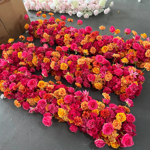 T-FR003 Chemin de table de mariage en fleurs artificielles rouges, chemin de fleurs pour allée de mariage, décoration de table, fleurs pour décoration d'événements - Product Image 3
