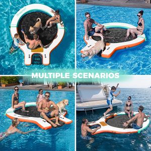 Hamaca Flotante Inflable <span class=keywords><strong>con</strong></span> Rampa para <span class=keywords><strong>Perros</strong></span>, Portavasos, Plataforma Redonda para Tomar el Sol y Relajarse en la Piscina o Lago para Adultos - Product Image 4