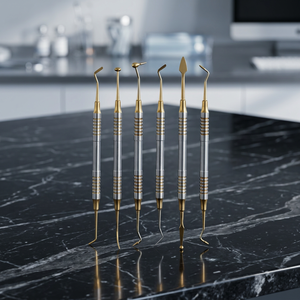 Juego de 6 piezas de raspadores dentales manuales ergonómicos de acero inoxidable con baño de oro para examen clínico - Precio mayorista - Product Image 3