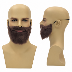 Vente en gros de fausse barbe courte en peluche marron-noire avec bande élastique, accessoire de costume pour Halloween, cosplay, scène et fête - Product Image 3