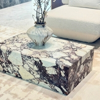 Table basse de luxe en marbre Calacatta Viola, plateau creux rectangulaire, pour salon moderne
