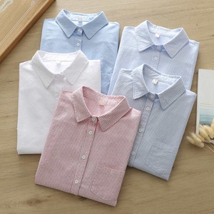 Camisas Oxford de Algodón de Manga Larga para Mujer, Cuello Solapa, Bolsillos, Color Sólido, Blusa con Botones, Ropa, Camisa Básica - Product Image 2