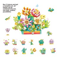 XINGLE Blocs de construction éducatifs 12-en-1 en plastique ABS écologique, modèles de plantes en pot (fleurs et succulentes)