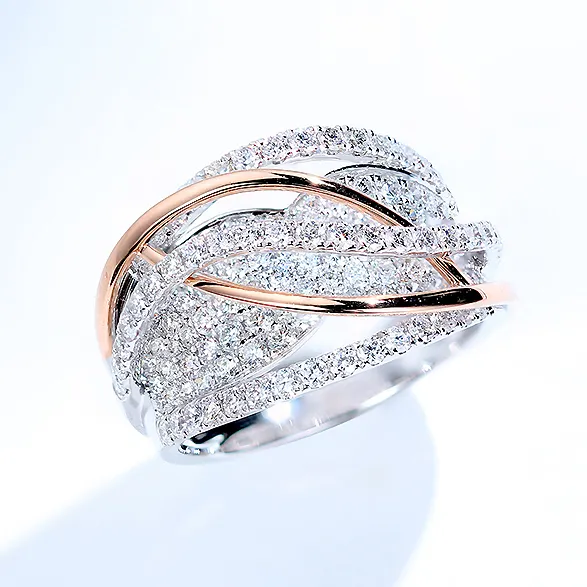 Huitan Creative Two Tone Metal Color Woman Ring Micro Paved CZ Fashion Versatile Design Female Finger Wedding Jewelry