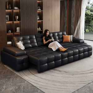 Canapé-lit électrique fonctionnel sectionnel motorisé en cuir véritable extensible pour hôtel, sans espace mural, salon - Product Image 4