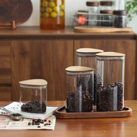 Pot en verre borosilicate triangulaire pour le stockage des aliments avec couvercle en bois, ensemble de pots de rangement pour la cuisine, pot en verre de haute qualité et durable pour le stockage en cuisine