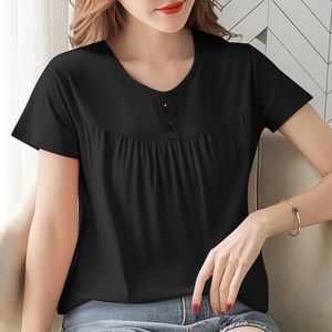 Women's Short Sleeve Top Sea Blue Polyester Solid Color Everyday Wear Simple Style - Product Image 3