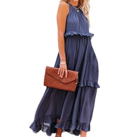 Robe de plage longue d'été pour femmes européennes et américaines New Vacation Wind Lotus Leaf Edge Large Swing Casual Chiffon Brodé