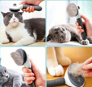 Brosse pour animaux de compagnie avec mécanisme de pression à une touche pour éliminer les poils lâches, adaptée aux chiens et aux chats, brosse spécialisée pour chats, accessoire pour animaux de compagnie - Product Image 2