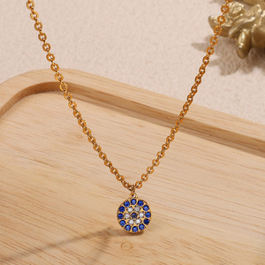 Collier Œil Turc pour Femme, Chaîne en Or avec Pendentif Rond en Zirconia, Chaîne de Clavicule, Bijou Tendance, Idéal Cadeau - Product Image 2