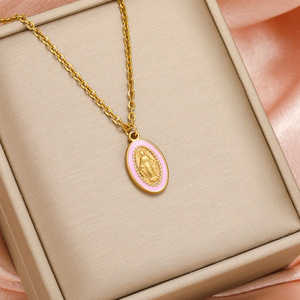จี้รูปวงรีพระแม่มารี |   จี้เคลือบทอง 18K PVD บนสแตนเลสสตีลลายคริสเตียนเคลือบเงา |   การทำเครื่องประดับ DIY สุดฮิตสำหรับเด็ก - Product Image 3
