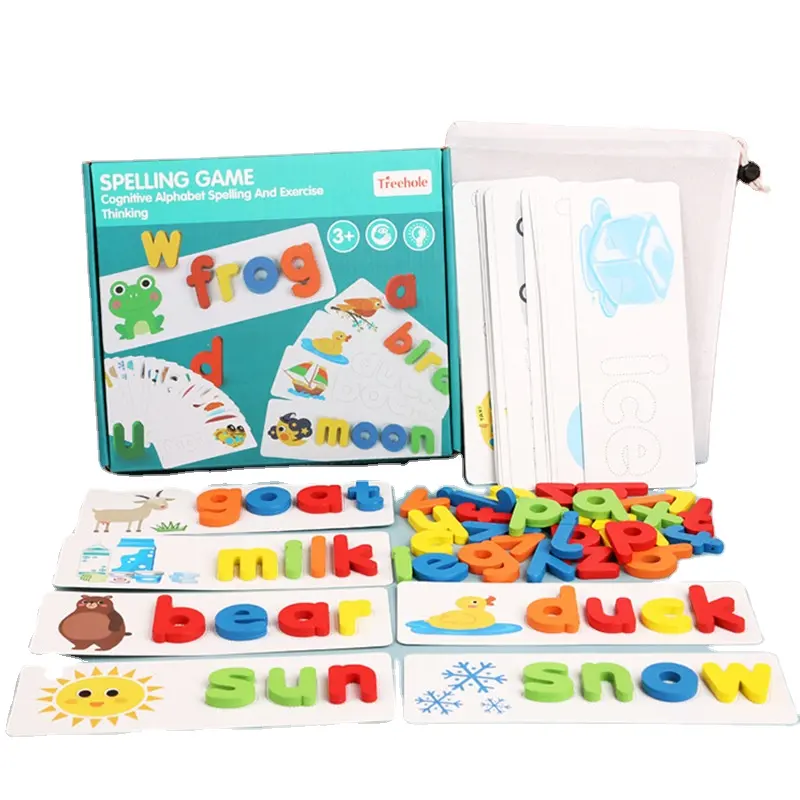 Rechtschreib ung Lernspiel zeug Matching Alphabet Word Game mit 56 verschiedenen Wörtern auf 28 zweiseitigen kognitiven Karten Letter Jigsaw Toy