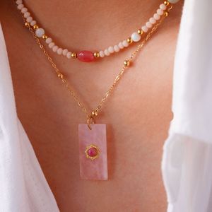 Nouveau design 2026 – Collier pendentif carré en pierre naturelle style vintage français, bijoux en acier inoxydable, vente en gros - Product Image 3