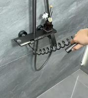 Mitigeur de douche thermostatique en laiton à poignée unique avec affichage numérique, barre coulissante noircie et pommeau pluie – Luxe contemporain