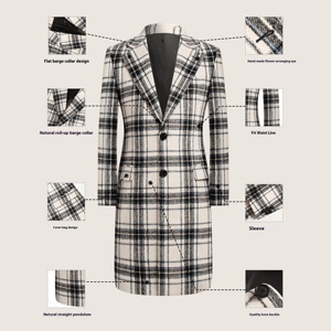 Manteau en laine haut de gamme pour hommes nouveau Style britannique <span class=keywords><strong>Tweed</strong></span> écossais Plaid Suit Flat Front Zipper Fly Single Breasted Long Made Worsted - Product Image 3