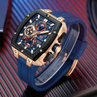 Montre-bracelet à quartz pour homme, cadran squelette tonneau, chronographe, bracelet en silicone, montre de sport et de mode
