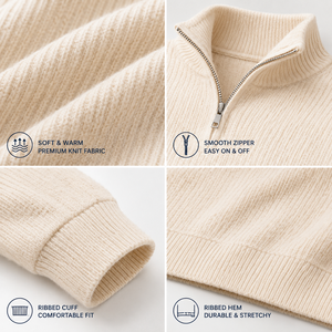 Pull en cachemire pour femme, 100% cachemire, col demi-zip, tricot côtelé, fabricants de pulls, pull doux, chaud et luxueux pour femme - Product Image 3