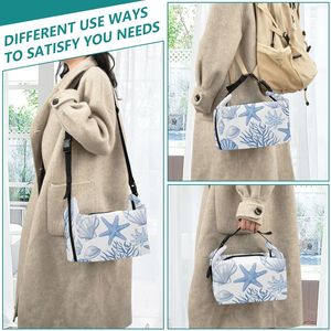 Light Blue Coastal Starfish Print Durable Polyester Insulated Lunch Bag Cooler Bag for Picnic BBQ Food Takeout Delivery - Product Image 2