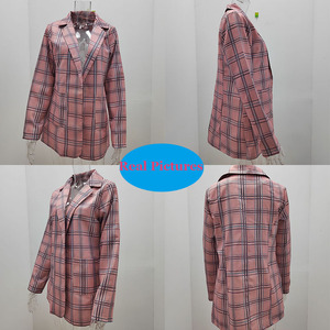 Modische Damen Karierte Jacke Frühling Herbst Langarm Revers Anzugjacke Übergröße Büro-Dame Schlanke Lässige Strickjacke Mäntel - Product Image 6