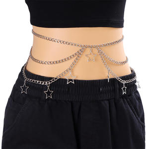Chaîne de taille double couche Star Hollow avec pendentif en métal, chaîne de corps Hip Hop tendance pour hommes et femmes, usage quotidien, en alliage de zinc - Product Image 2