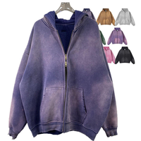 Sweat-shirts à capuche pour homme, coupe ample surdimensionnée, poids lourd, délavé à l'acide, avec fermeture éclair, en tissu respirant, de haute qualité, basiques décontractés, style boxy
