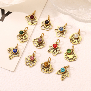12 breloques fleurs pierres <span class=keywords><strong>de</strong></span> <span class=keywords><strong>naissance</strong></span> en acier inoxydable, pendentifs en cristal, breloques florales ajourées, colliers, fournitures <span class=keywords><strong>de</strong></span> fabrication <span class=keywords><strong>de</strong></span> bijoux DIY - Product Image 6