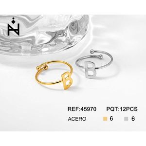 Stainless Steel <b>Ring</b> With Letter B Adjustable Fashion Jewelry For Women Men - Product Image 1