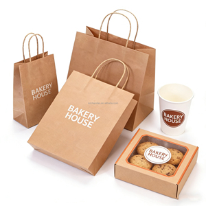 Sac en papier kraft écologique pour emporter le café à emporter, poignée plate brune, emballage pour la restauration rapide, sac à emporter pour restaurant - Product Image 4