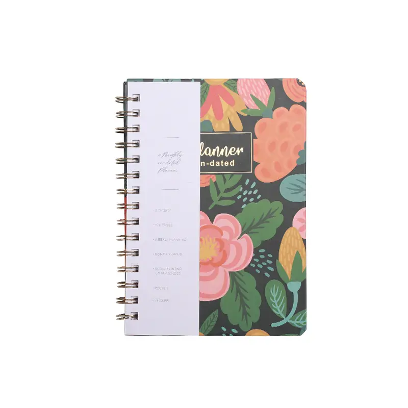 Floral Pattern Loose Leaf Calendar A5 Annual Schedule with Gold Foil Coil Notes