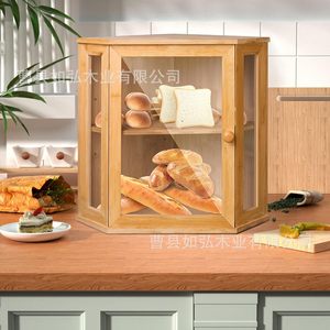 กล่องขนมปังไม้ไผ่สองชั้น กล่องเก็บของใสทรงมุมสำหรับวางบนเคาน์เตอร์ครัว - Product Image 1