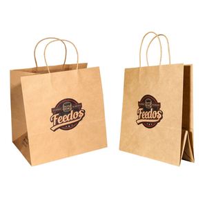 Sacs en papier kraft personnalisés pliables écologiques, recyclables, pour le shopping, les vêtements, les cadeaux, les aliments à emporter avec votre propre logo - Product Image 1
