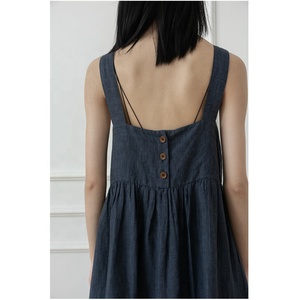 Abito bretelle a pieghe larghe in lino senza maniche <span class=keywords><strong>con</strong></span> gonna ecologica estiva - Product Image 6